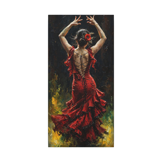 Flamenco Dancer Matte Canvas Wall Art — Stretched Red Dress Painting