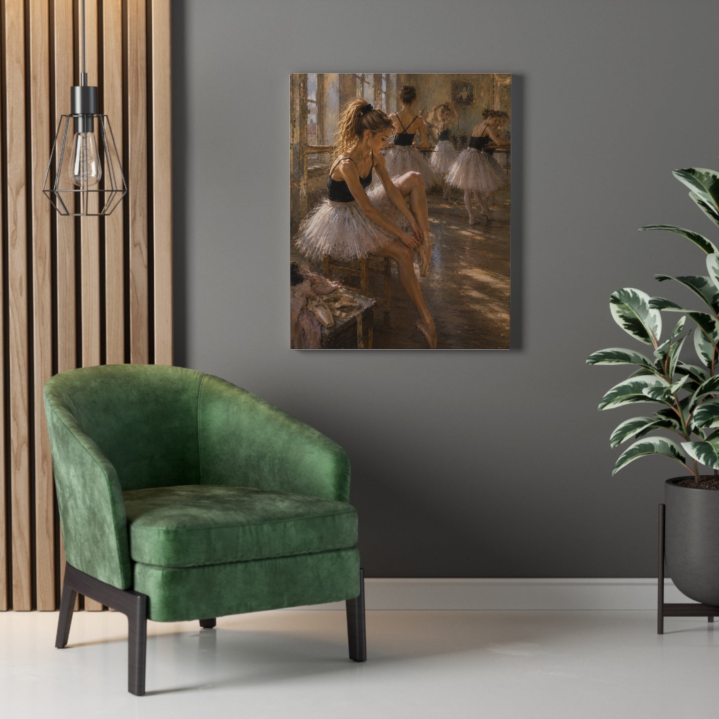 Ballet Dancers Stretched Canvas Art – Elegant Ballerina Rehearsal Wall Decor