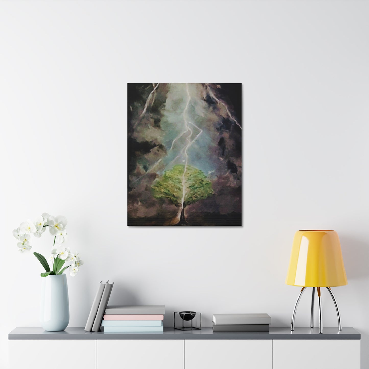Lightning Tree Canvas Wall Art — Dramatic Storm Landscape Stretched Canvas