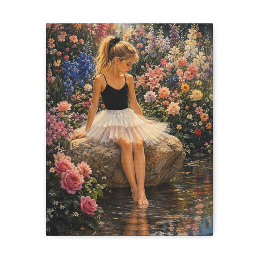 Ballet Girl in Flower Garden — Stretched Canvas Wall Art