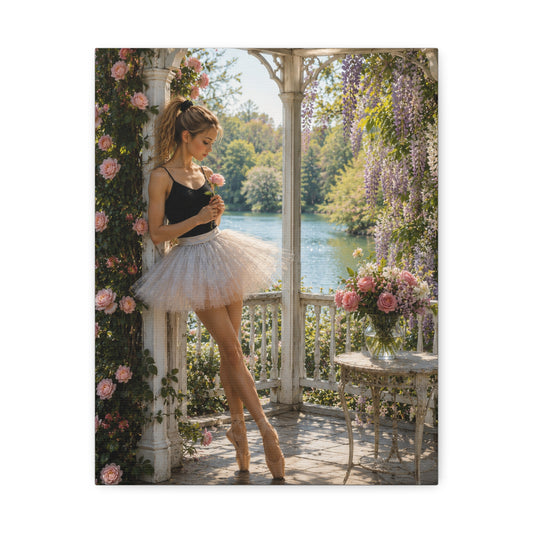 Ballet Ballerina Garden Stretched Canvas Wall Art – Romantic Dance Decor