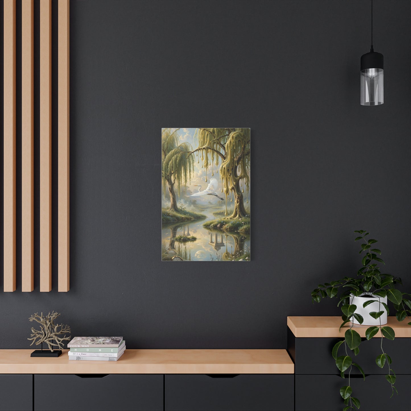 Tranquil Willow Canvas Print — Dreamy Lake Landscape Wall Art