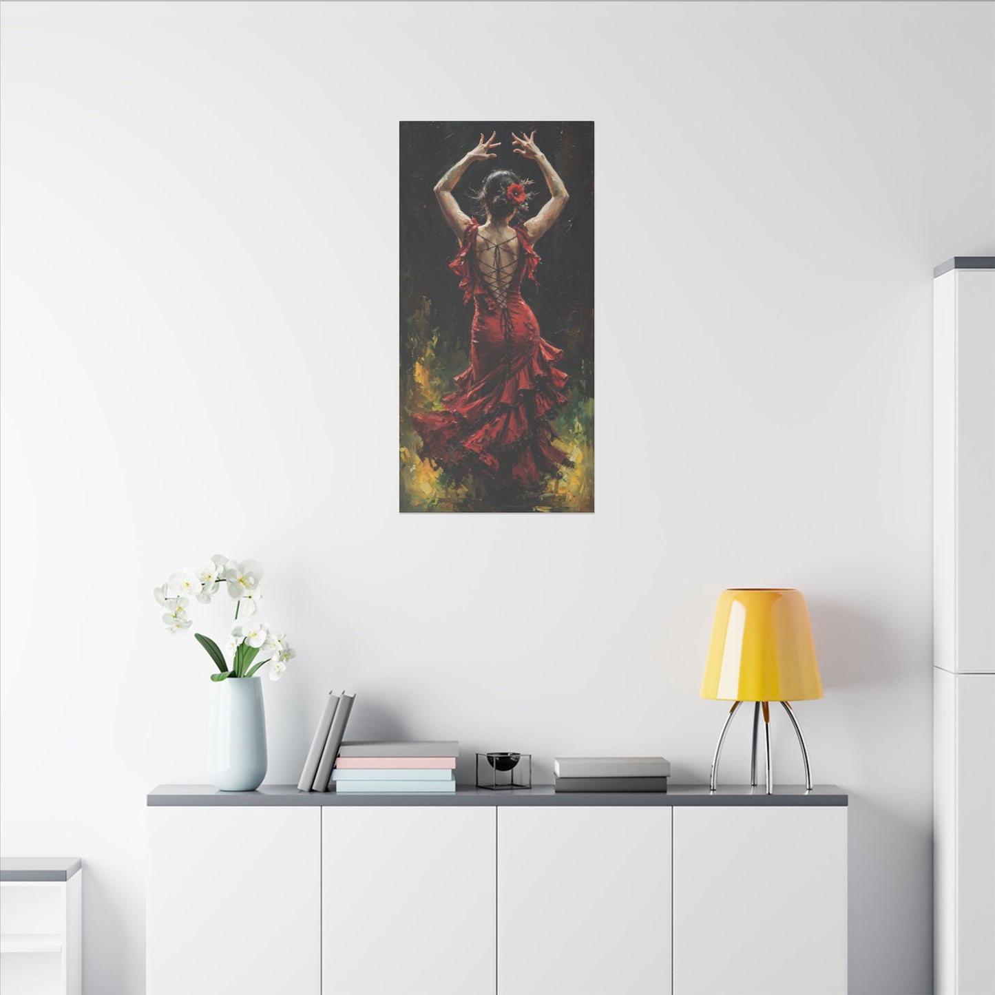 Flamenco Dancer Matte Canvas Wall Art — Stretched Red Dress Painting