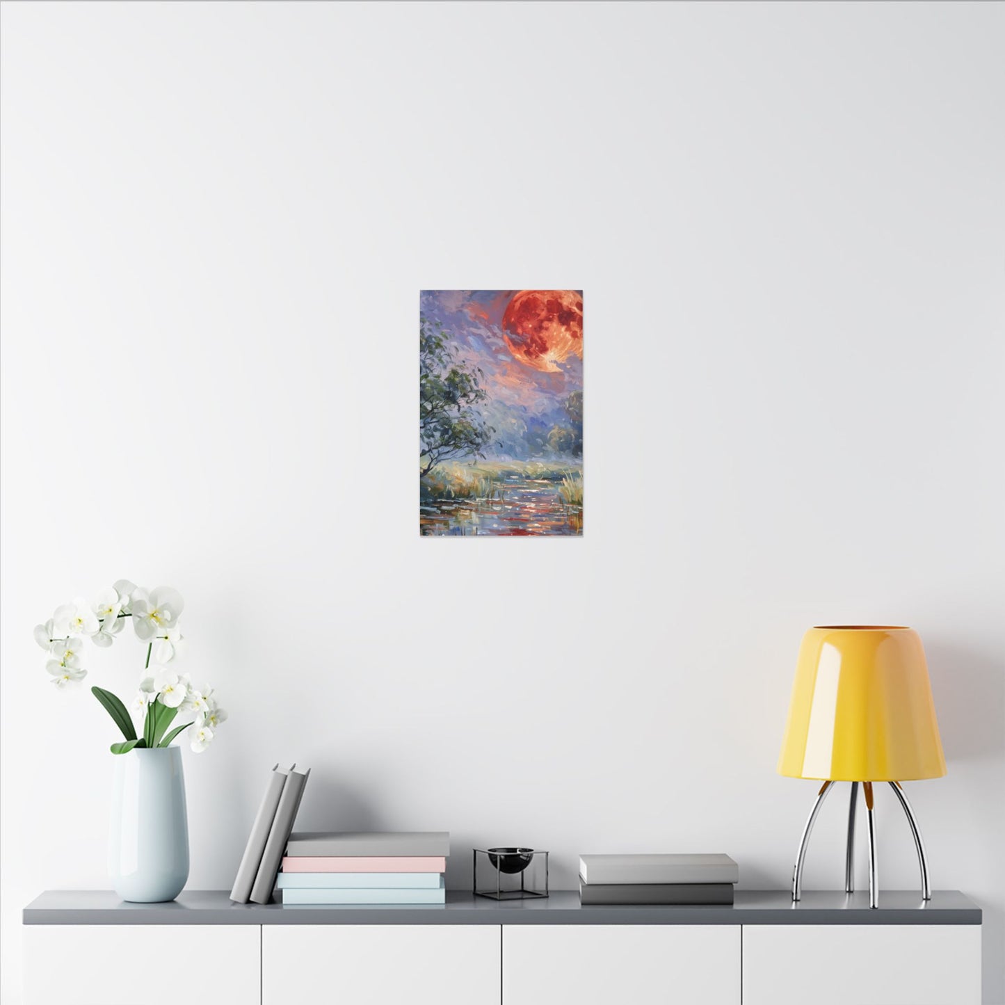 Red Moon Lake Matte Canvas Print — Stretched Wall Art