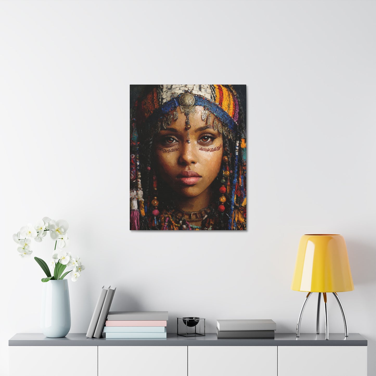 Boho Desert Princess Stretched Canvas Wall Art — Ethereal Tribal Portrait
