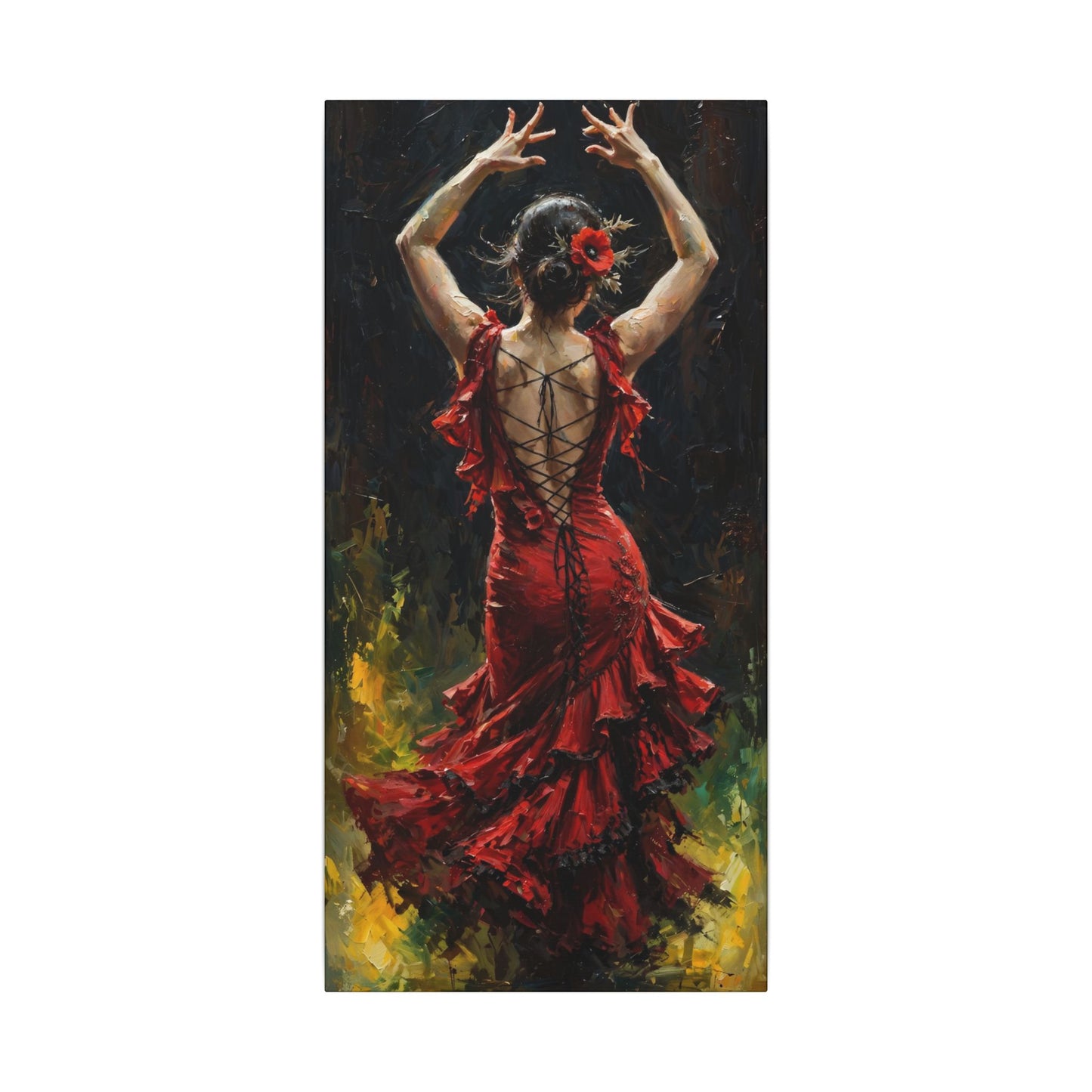 Flamenco Dancer Matte Canvas Wall Art — Stretched Red Dress Painting