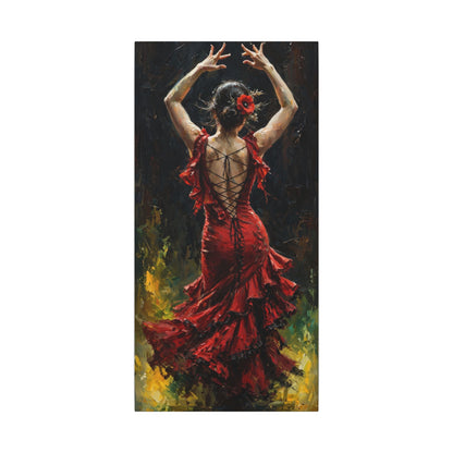 Flamenco Dancer Matte Canvas Wall Art — Stretched Red Dress Painting