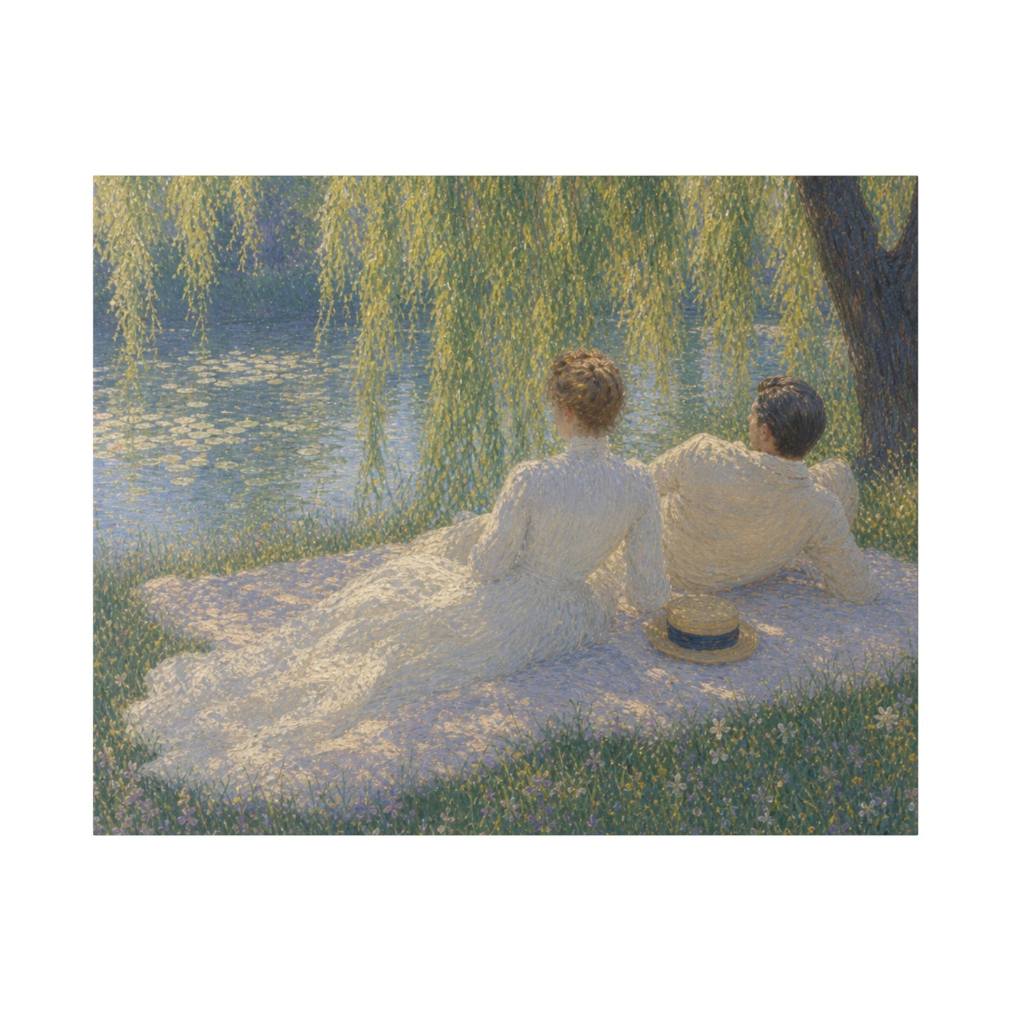 Impressionist Couples by the Lake — Classic Stretched Canvas Art Print