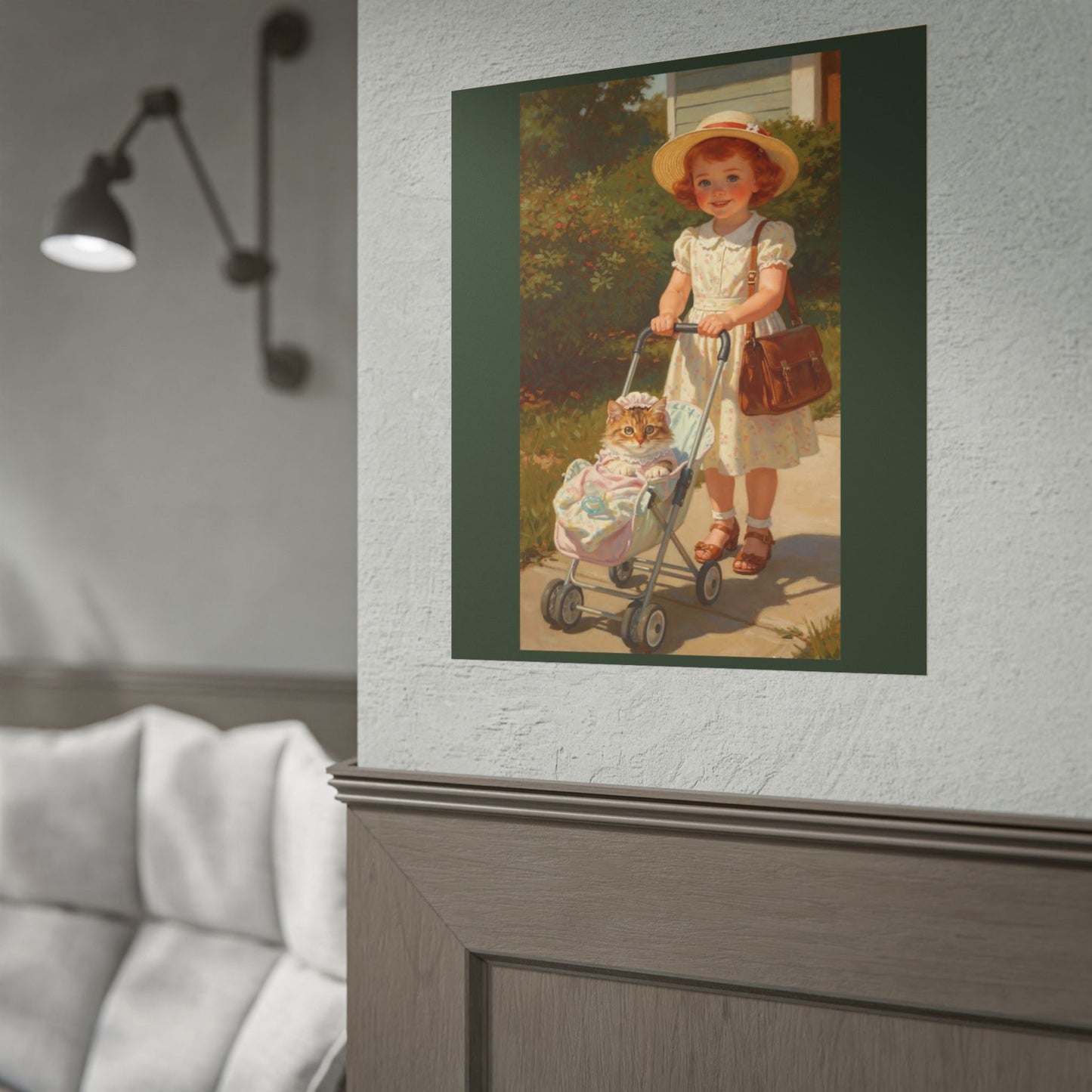 Vintage Girl with Stroller Rolled Poster – Charming Nursery Wall Art