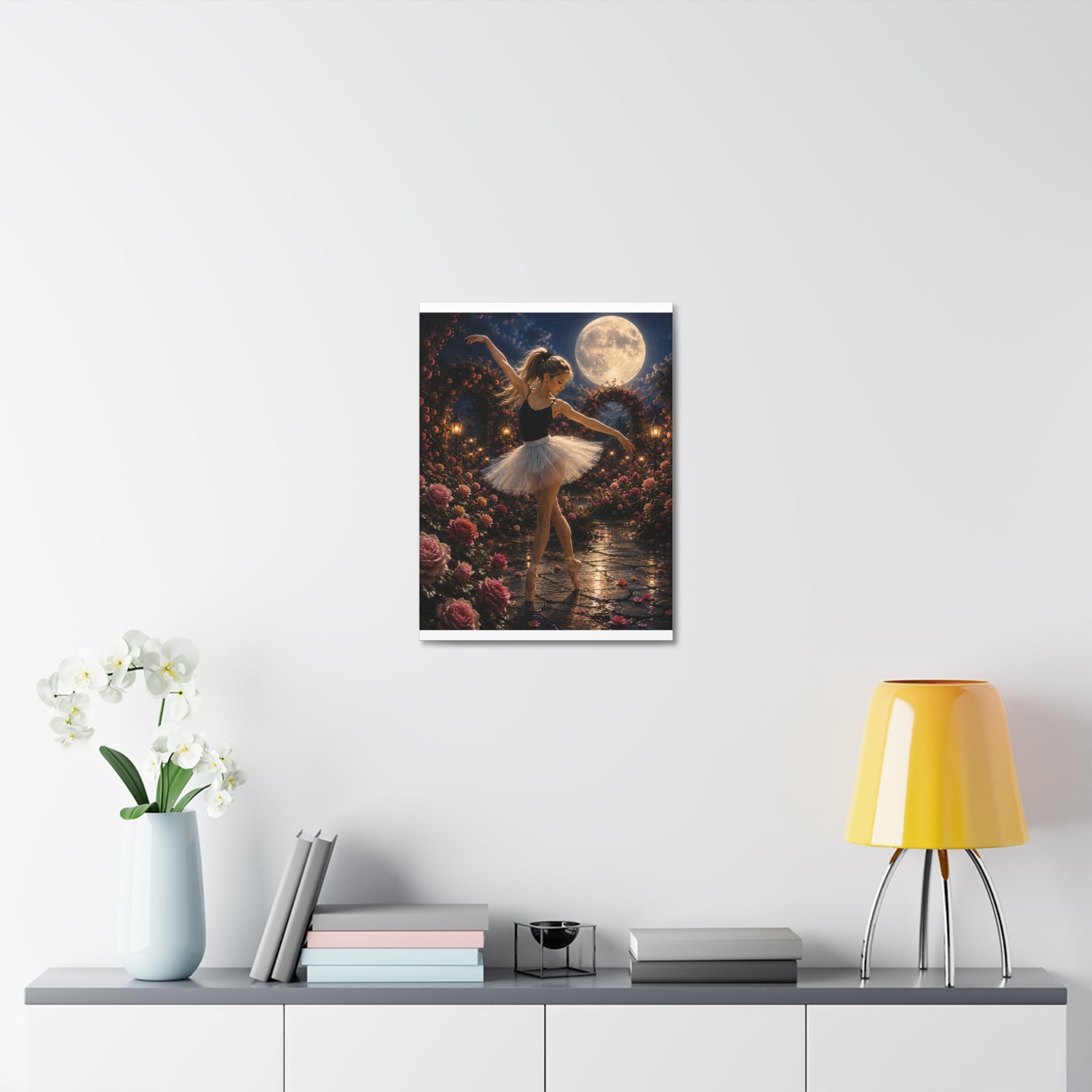 Ballet Moonlight Stretched Canvas — Dreamy Ballerina Night Garden Wall Art