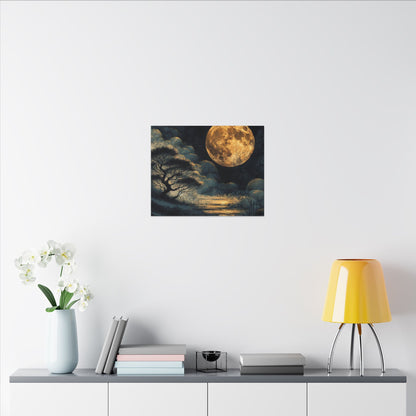 Golden Moonlit Lake Matte Canvas