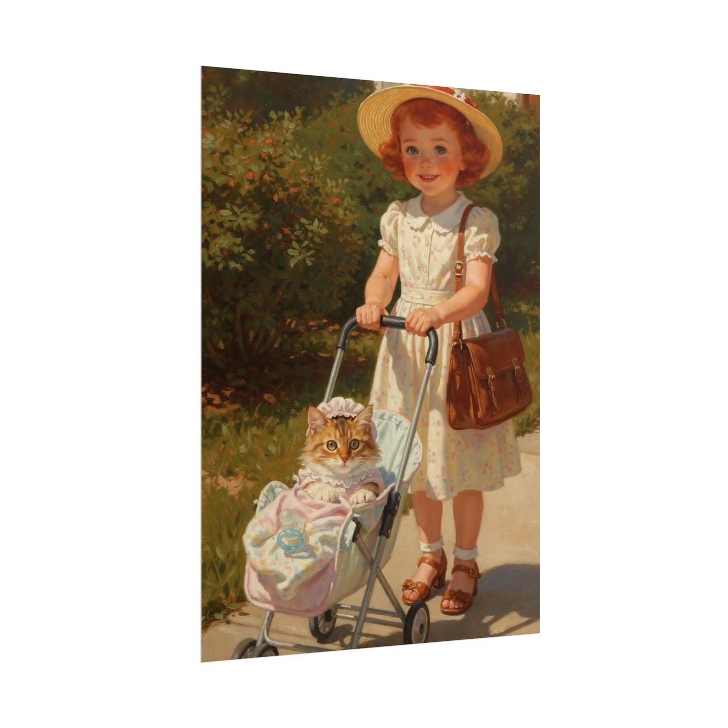 Vintage Girl with Stroller Rolled Poster – Charming Nursery Wall Art