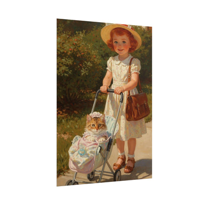 Vintage Girl with Stroller Rolled Poster – Charming Nursery Wall Art