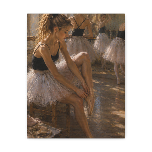 Ballet Dancers Stretched Canvas Art – Elegant Ballerina Rehearsal Wall Decor