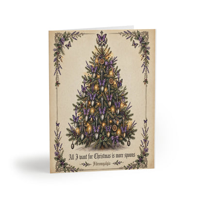 Vintage Christmas Tree Greeting Cards — 'All I Want for Christmas Is More Spoons' (8/16/24 pcs)