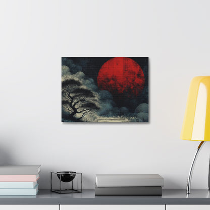 Red Moon Canvas Art — Japanese-Inspired Landscape Stretched Canvas