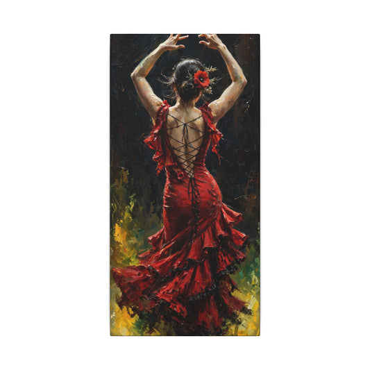 Flamenco Dancer Matte Canvas Wall Art — Stretched Red Dress Painting