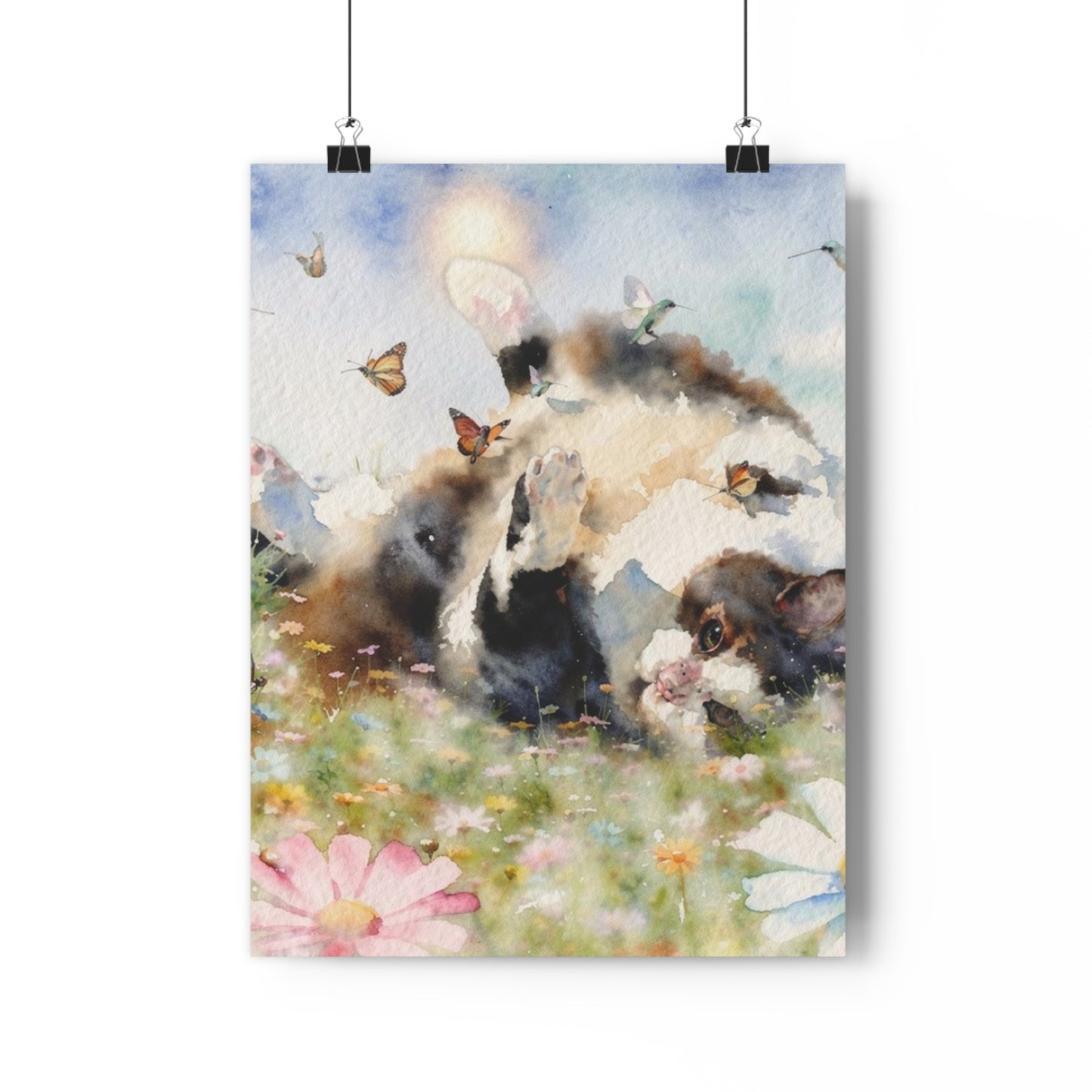 Giclée Art Print — Watercolor Kitten & Butterflies Illustration