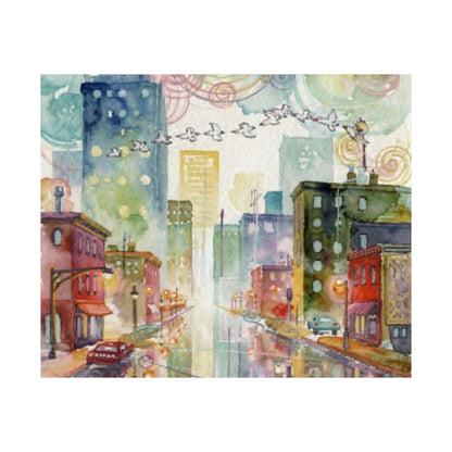 Watercolor Cityscape Matte Poster — Vibrant Urban Street Art Print