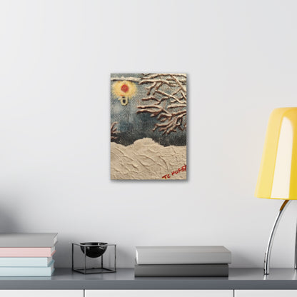 Winter Night Canvas Art – Stretched 0.75" Snowy Tree & Lantern Wall Print
