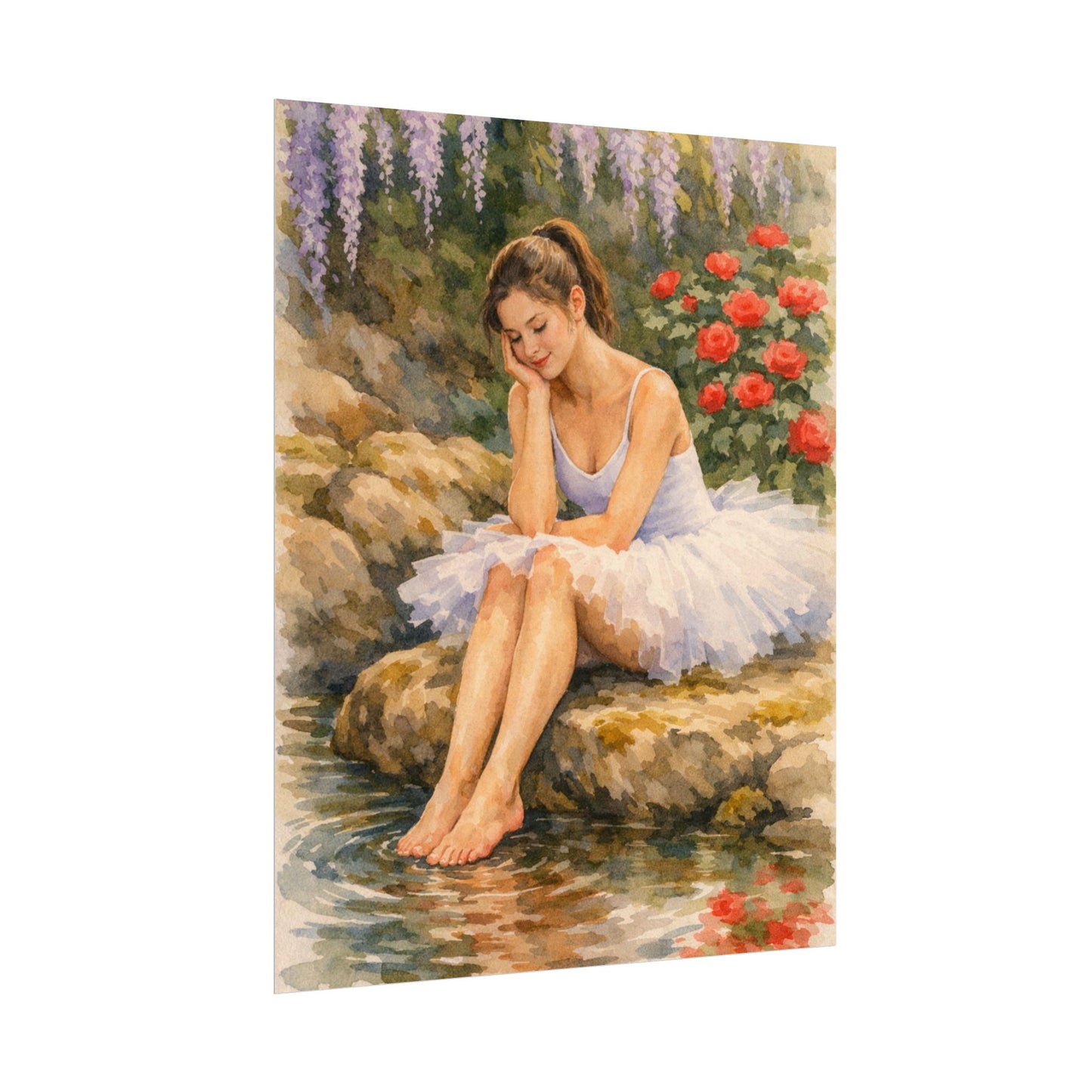 Ballerina by the Pond Watercolor Poster — Matte Textured Art Print
