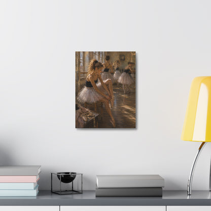 Ballet Dancers Stretched Canvas Art – Elegant Ballerina Rehearsal Wall Decor