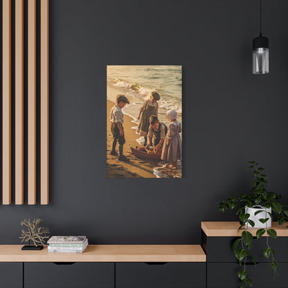 Vintage Children at the Beach Matte Canvas Wall Art (Stretched 1.25")