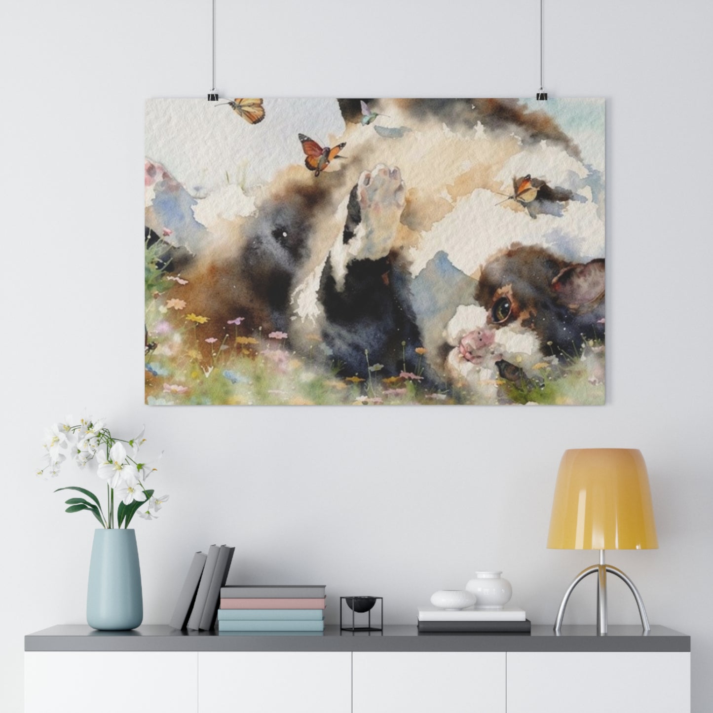 Giclée Art Print — Watercolor Kitten & Butterflies Illustration