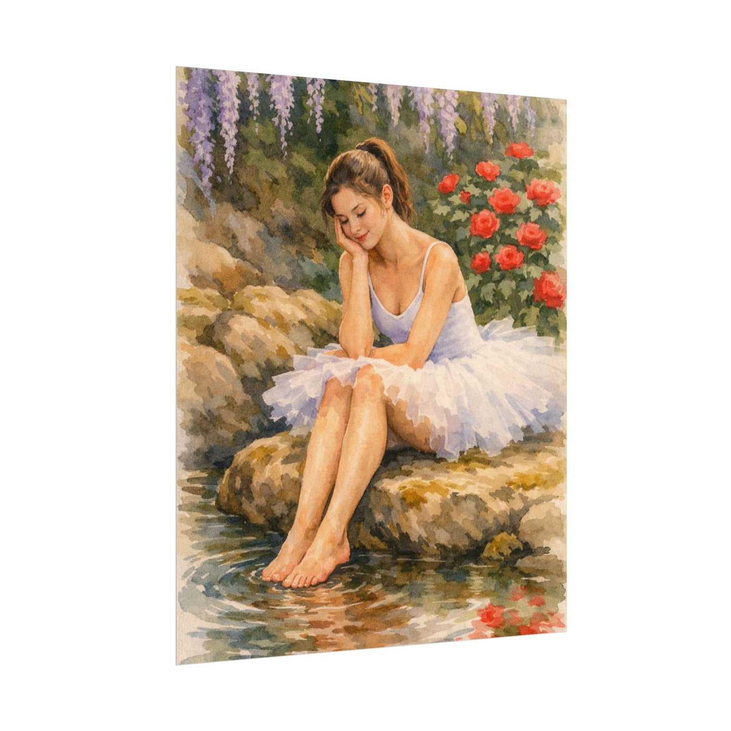 Ballerina by the Pond Watercolor Poster — Matte Textured Art Print