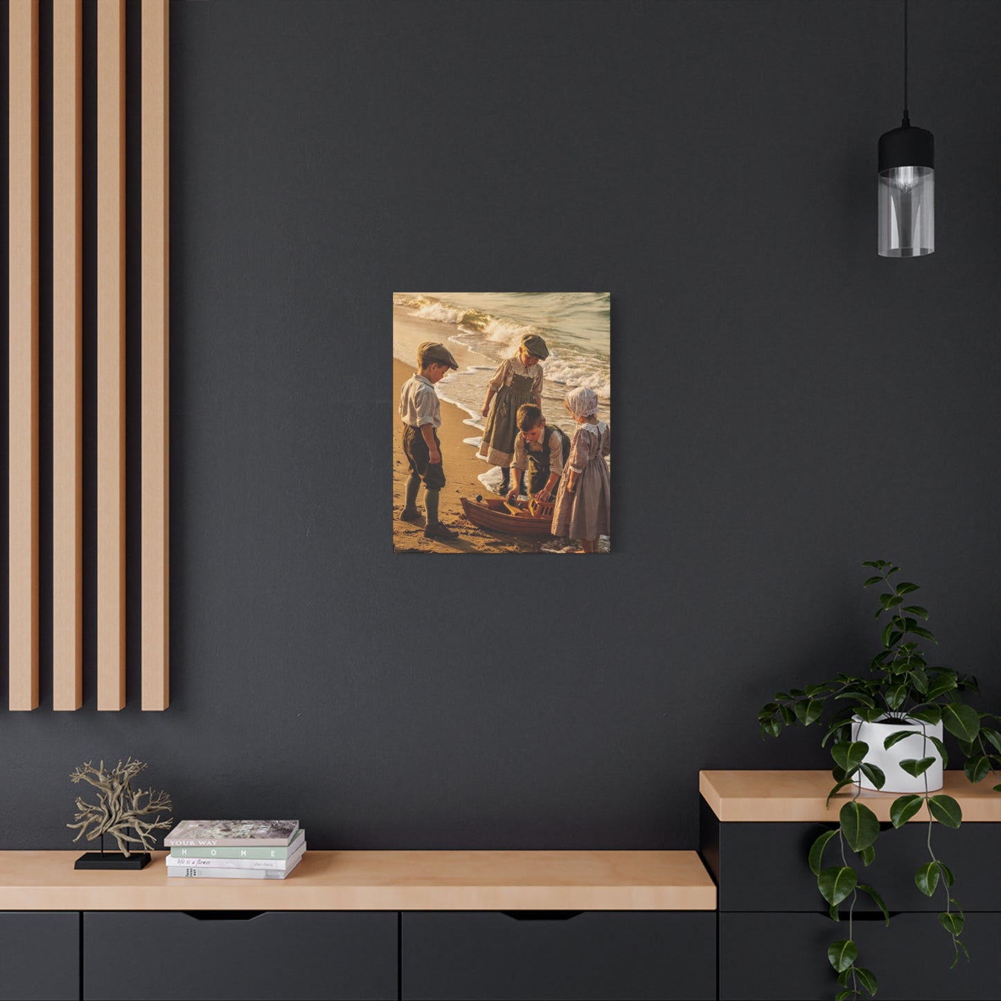 Vintage Children at the Beach Matte Canvas Wall Art (Stretched 1.25")
