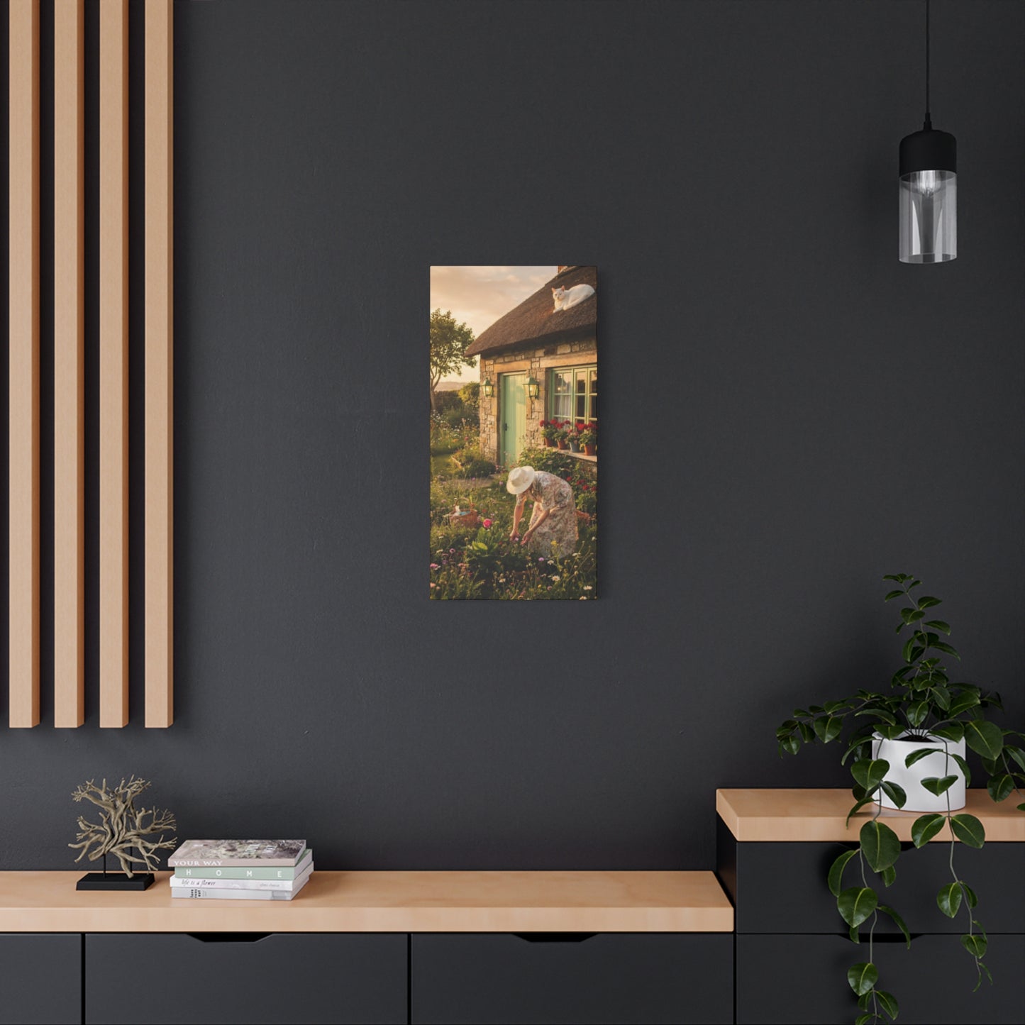 Cottage Garden Canvas Print — Woman Tending Flowers Matte Stretched Wall Art