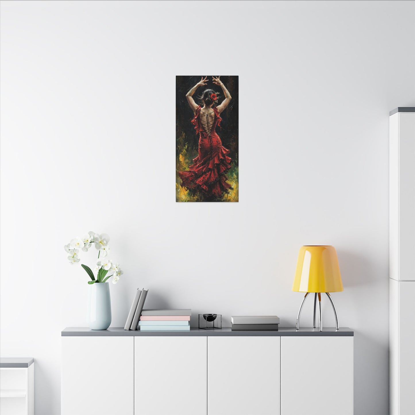 Flamenco Dancer Matte Canvas Wall Art — Stretched Red Dress Painting