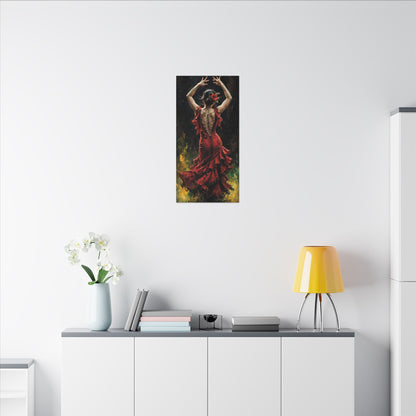 Flamenco Dancer Matte Canvas Wall Art — Stretched Red Dress Painting