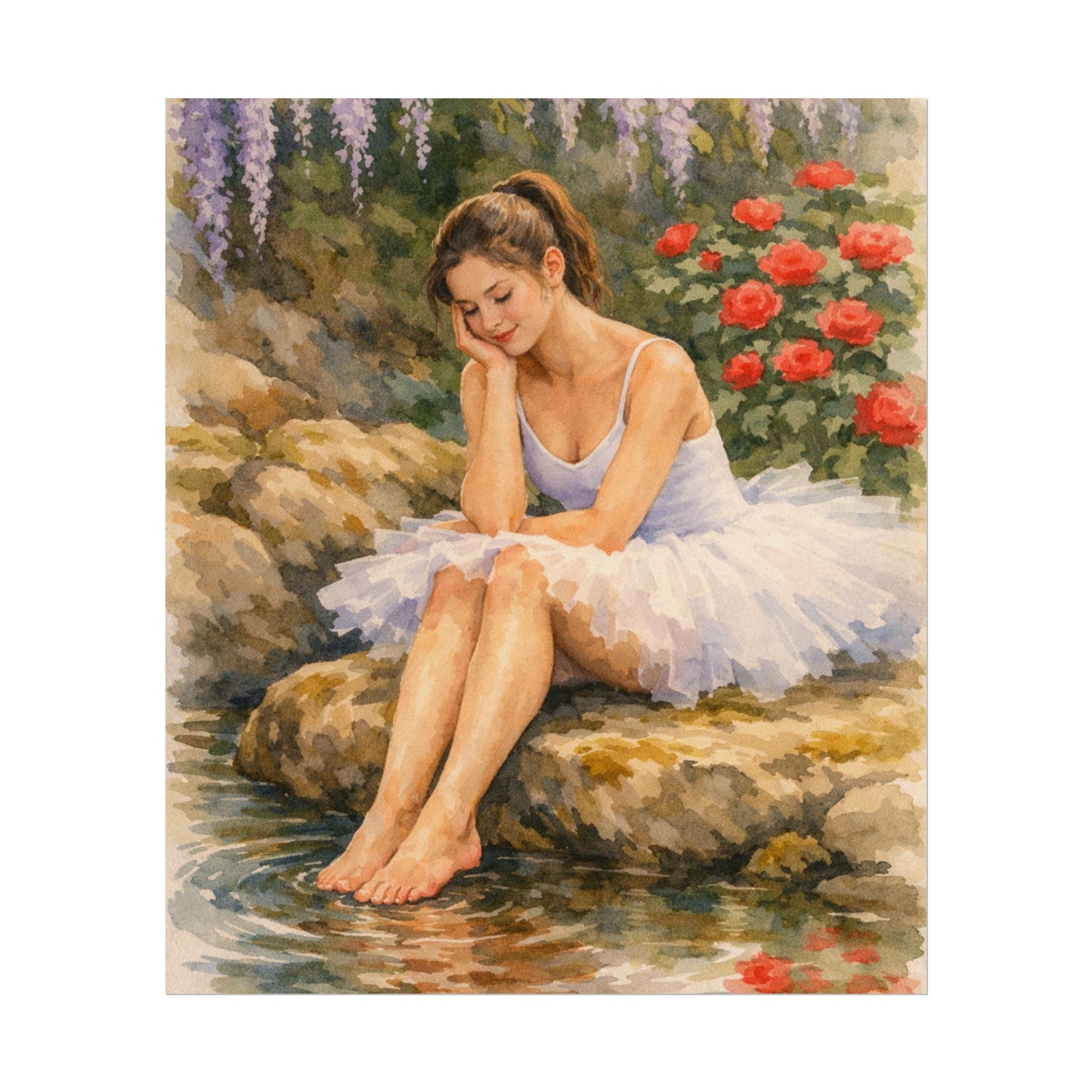 Ballerina by the Pond Watercolor Poster — Matte Textured Art Print