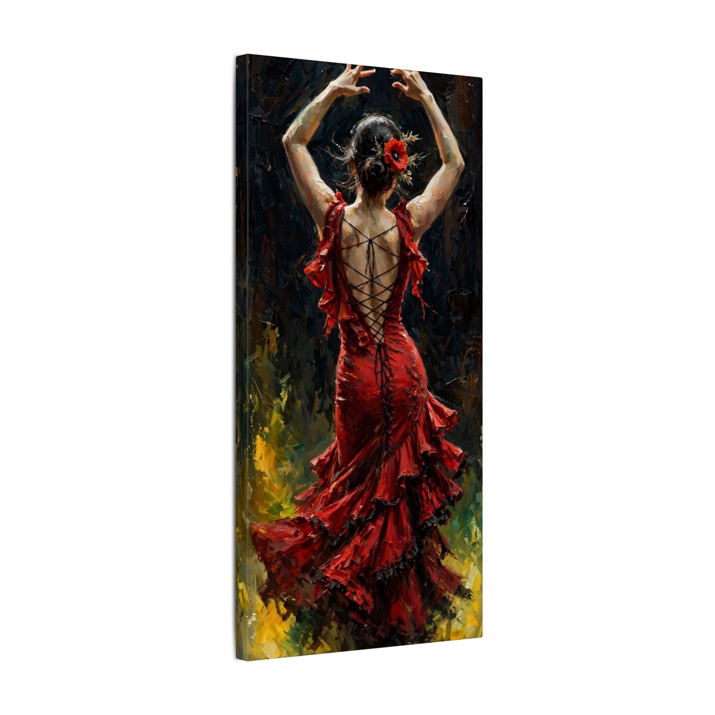 Flamenco Dancer Matte Canvas Wall Art — Stretched Red Dress Painting