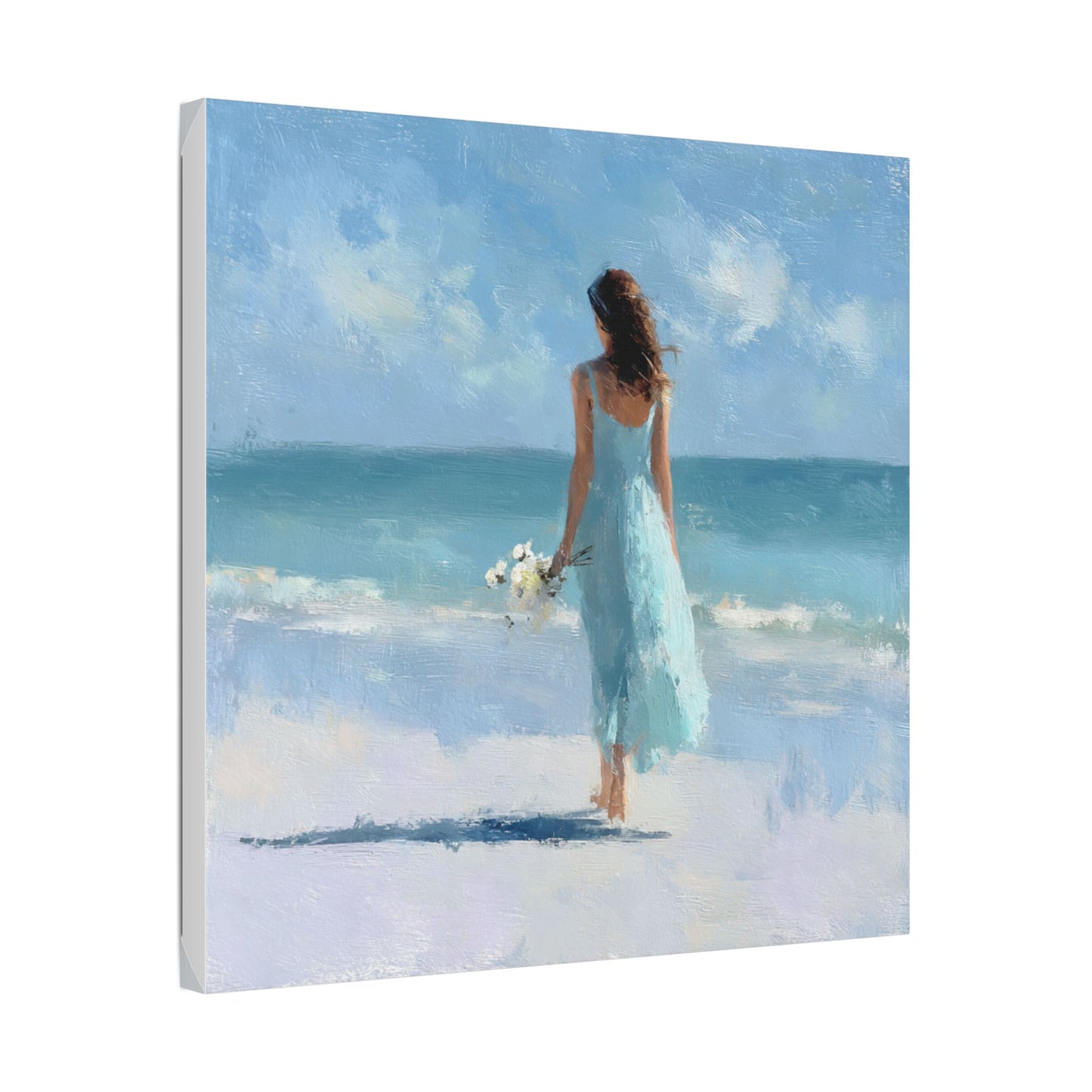 Coastal Serenity Canvas – Woman in Blue Beach Wall Art