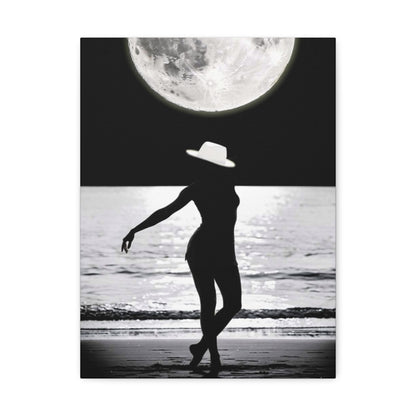 Silhouette at Moonlight – Beach Woman Stretched Canvas Wall Art