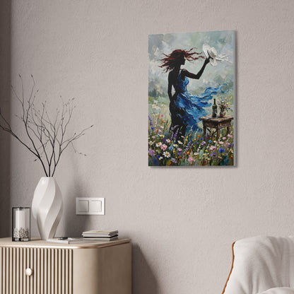 Canvas Wall Art – 'Windy Day' Woman in Blue Dress Painting (Stretched Canvas)