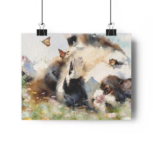 Giclée Art Print — Watercolor Kitten & Butterflies Illustration