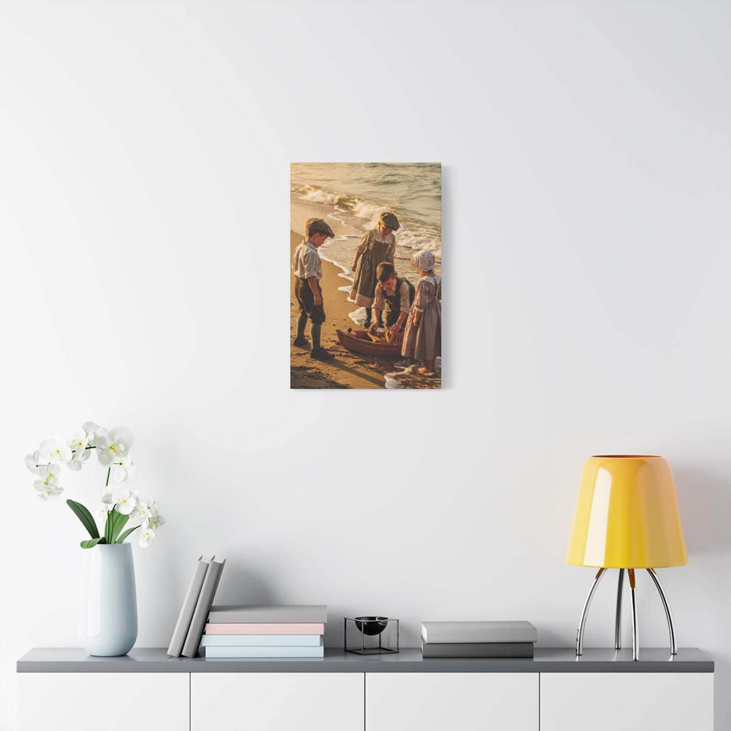 Vintage Children at the Beach Matte Canvas Wall Art (Stretched 1.25")