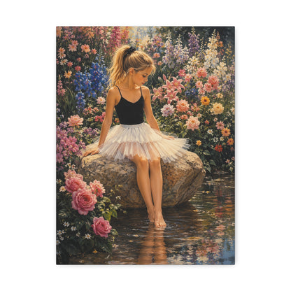 Ballet Girl in Flower Garden — Stretched Canvas Wall Art