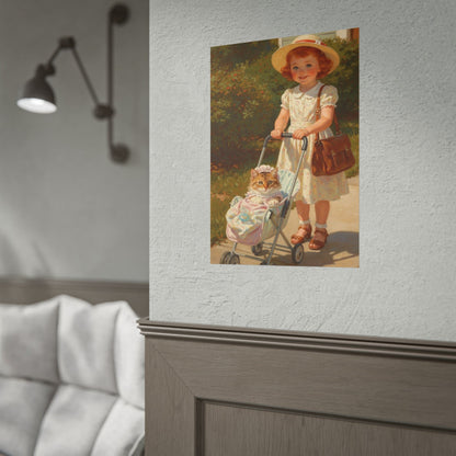 Vintage Girl with Stroller Rolled Poster – Charming Nursery Wall Art