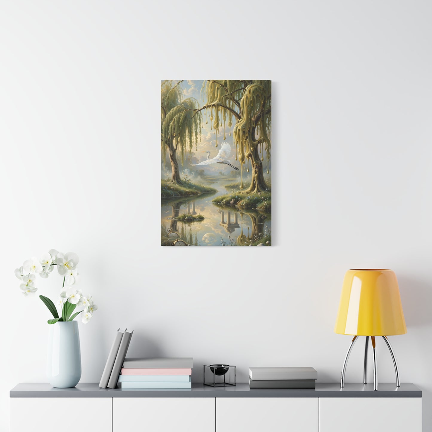 Tranquil Willow Canvas Print — Dreamy Lake Landscape Wall Art