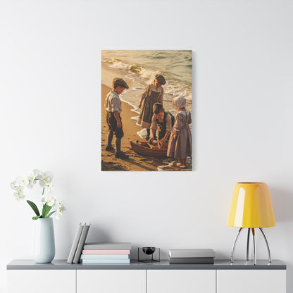 Vintage Children at the Beach Matte Canvas Wall Art (Stretched 1.25")