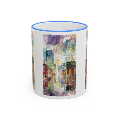 Abstract Cityscape Accent Rim Mug – Colorful Urban Watercolor Coffee Cup (11oz/15oz)