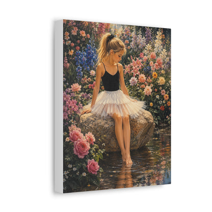 Ballet Girl in Flower Garden — Stretched Canvas Wall Art