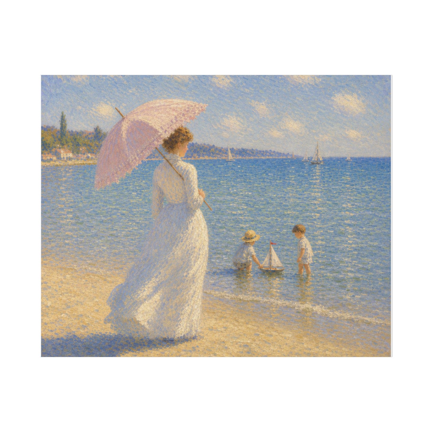 Coastal Impressionist Canvas – Woman with Parasol Beach Wall Art