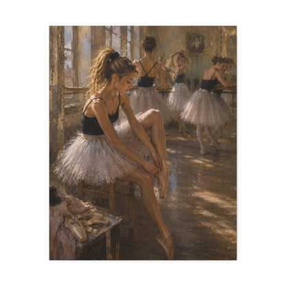 Ballet Dancers Stretched Canvas Art – Elegant Ballerina Rehearsal Wall Decor