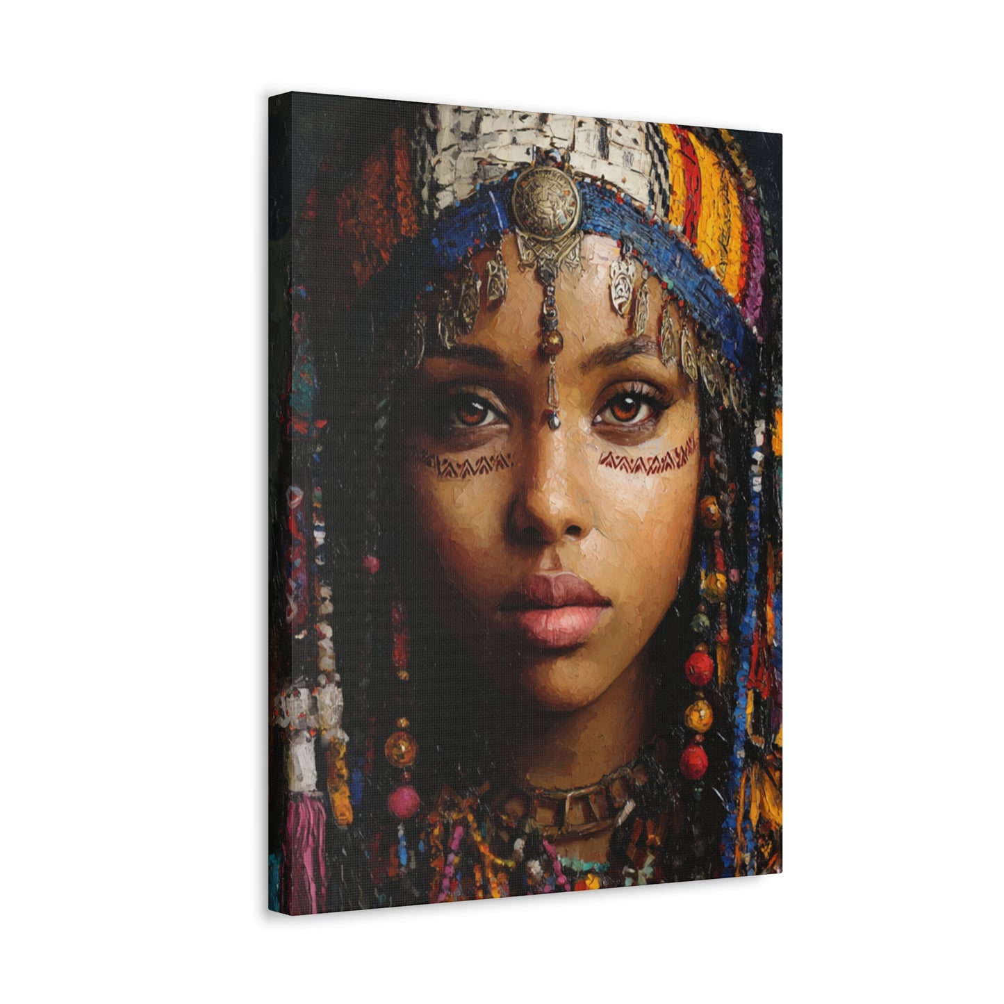 Boho Desert Princess Stretched Canvas Wall Art — Ethereal Tribal Portrait