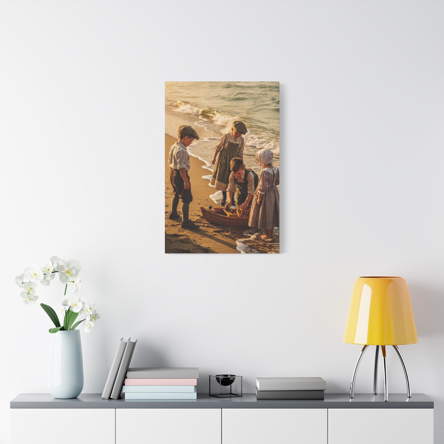 Vintage Children at the Beach Matte Canvas Wall Art (Stretched 1.25")